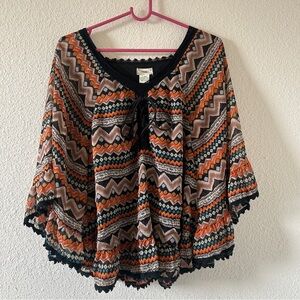 Toska Batwing Poncho Southwestern Bohemian Festival Party Blouse Women’s Small